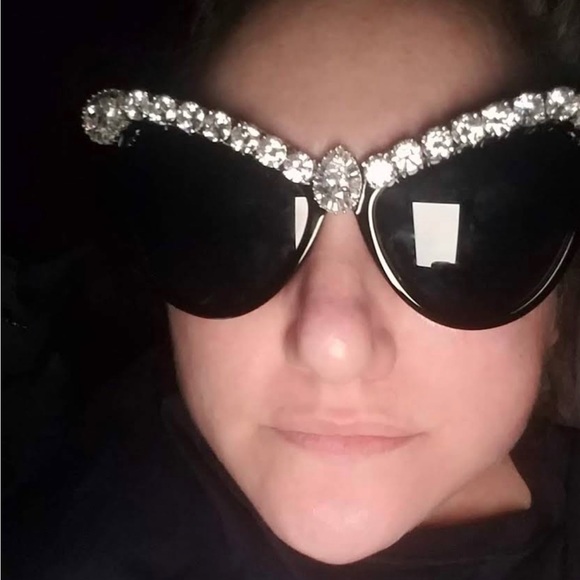 Oversized Cats Eye UV400 100% Authentic Zircon Gemstone Sunglasses Handmade